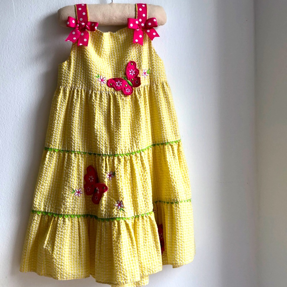 Tiered dress: RareEdition gingham sundress adorned with  butterflies